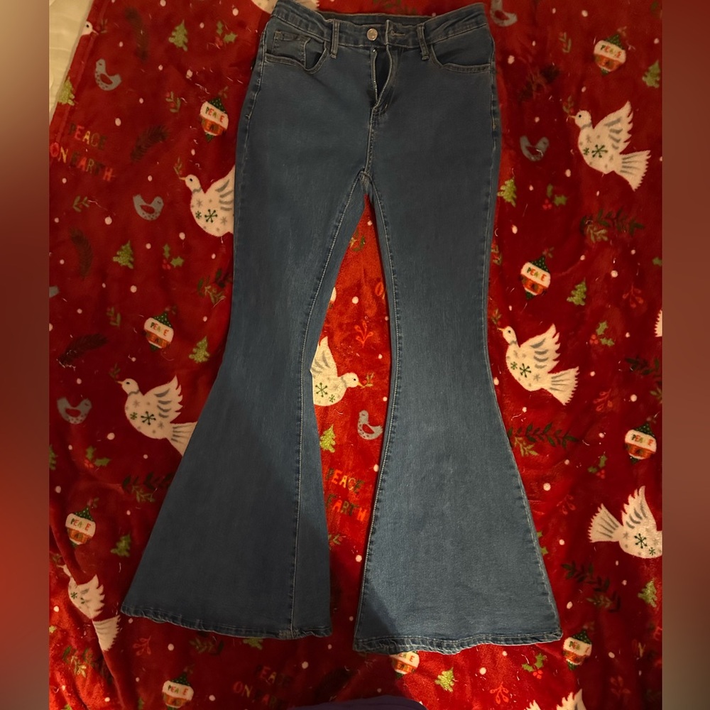 Women's Embroidered Flared Blue Jeans